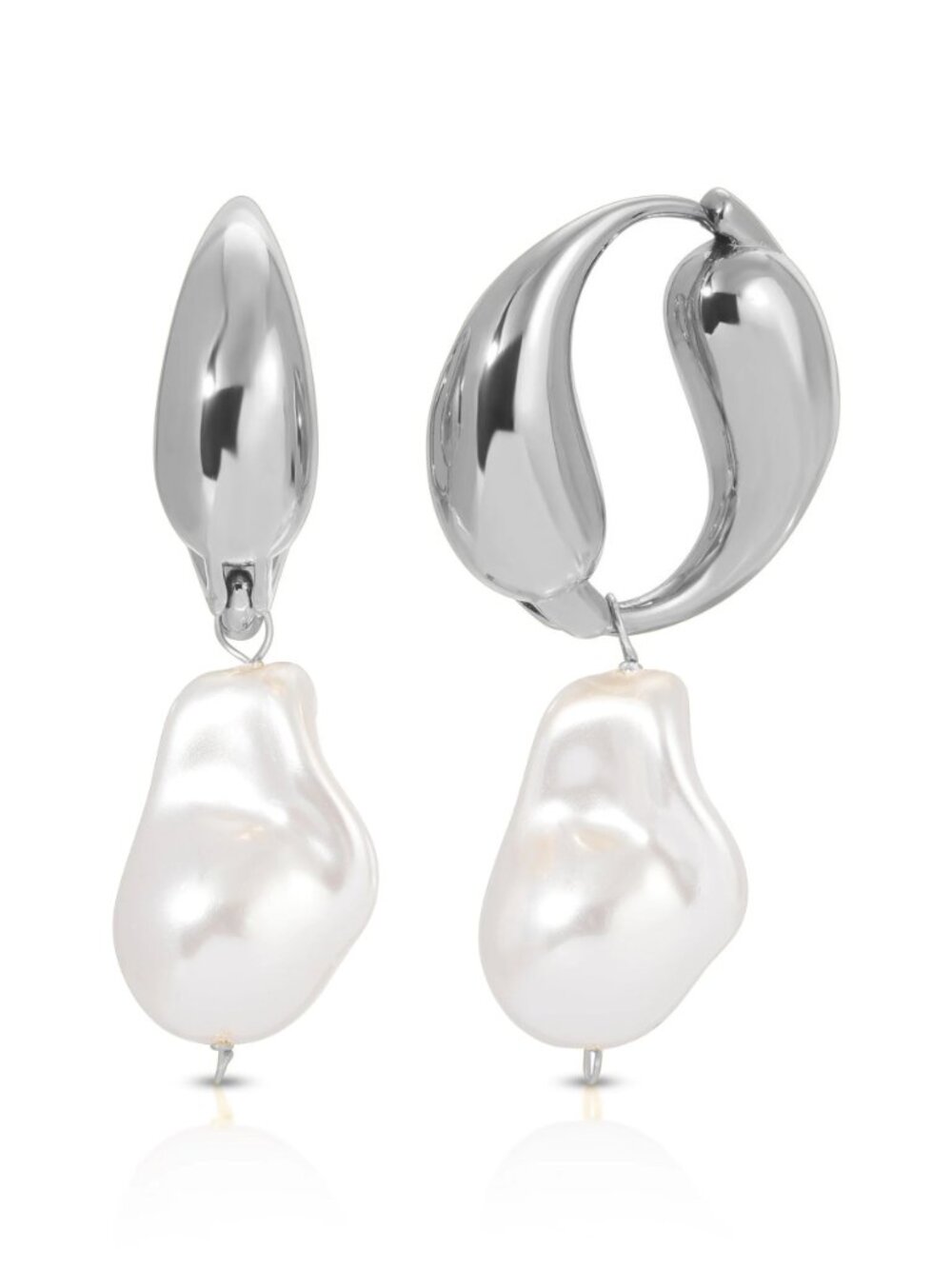 KOZAKH Jewelry Twist Vegan Pearl Earrings in Silver